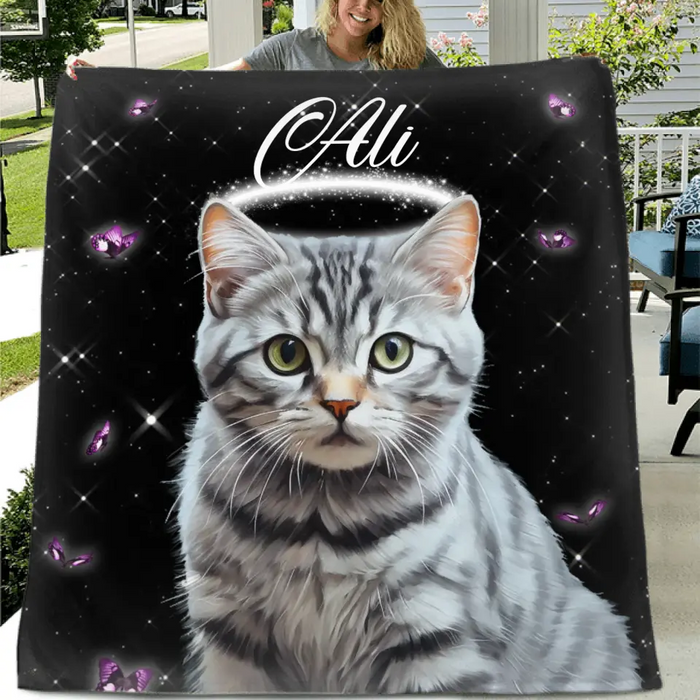 Custom Personalized Memorial Pet Photo Single Layer Fleece Blanket - Custom Pet Portrait - Memorial Gift Idea For Dog/Cat Lover