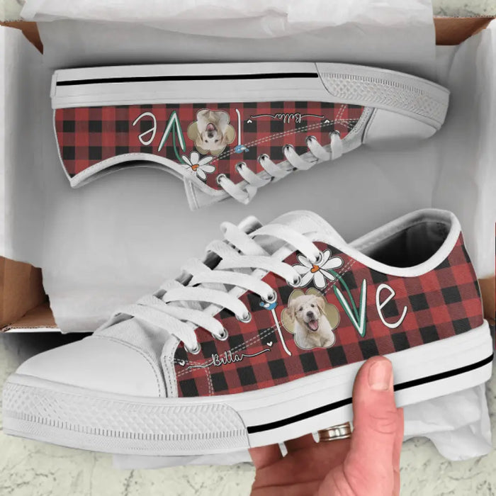 Custom Personalized Dog Photo Caro Pattern Sneakers - Gift Idea For Dog Lovers - Birthday/ Christmas Day Gift