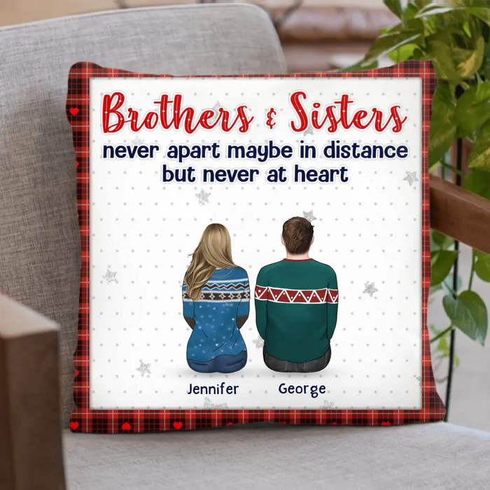 Custom Personalized Brothers Sisters Pillow Cover/ Single Layer Fleece/Quilt Blanket - Upto 10 People - Christmas Gift Idea For Siblings/ Family - The Love Between Brother & Sisters Is Forever