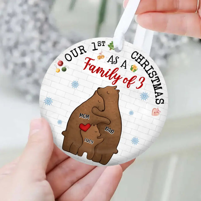 Custom Personalized Bear Family Acrylic/ Wooden Ornament - Couple/Parents With Up to 4 Kids - Christmas Gift Idea For Family - Our 1st Christmas As A Family Of 3