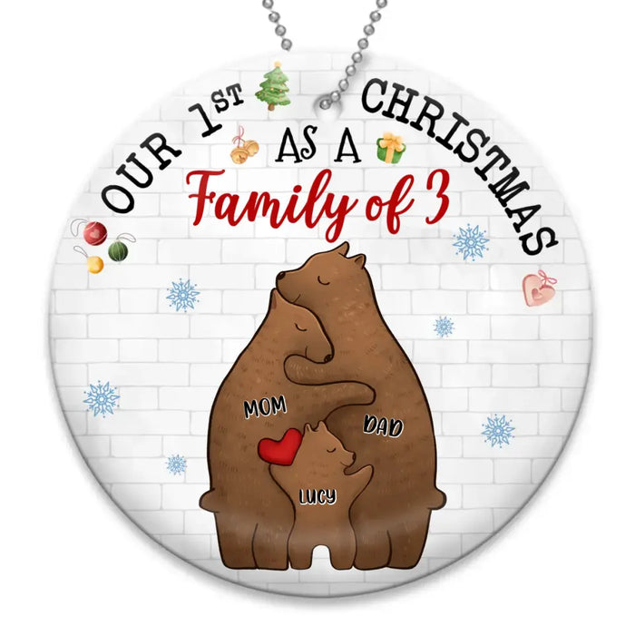 Custom Personalized Bear Family Acrylic/ Wooden Ornament - Couple/Parents With Up to 4 Kids - Christmas Gift Idea For Family - Our 1st Christmas As A Family Of 3