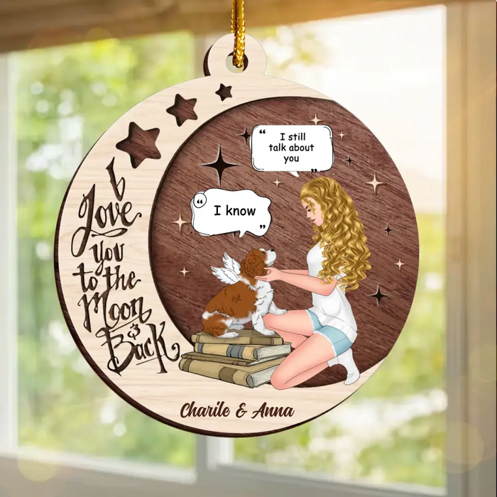 Custom Personalized Memorial Hugging Dog Circle Wooden Ornament - Memorial Gift Idea For Dog Mom - I Love You To The Moon & Back