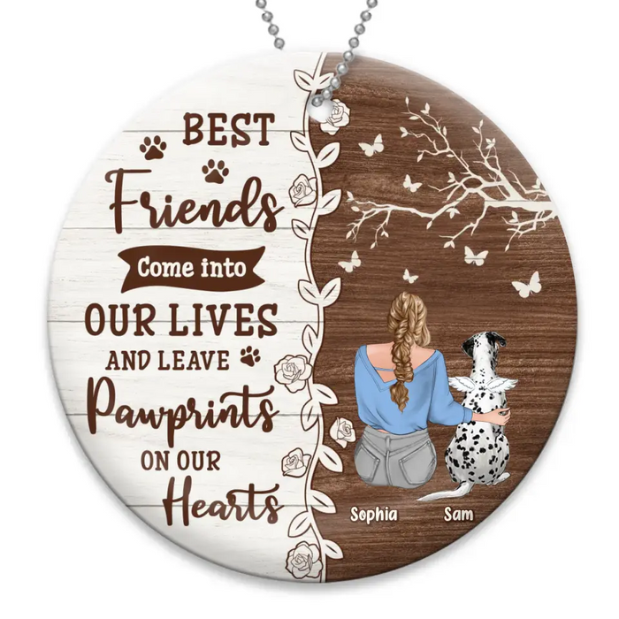 Custom Personalized Memorial Dog Circle Wooden Ornament - Up to 3 Pets - Memorial Gift Idea For Dog/Cat Lover - Best Friends Come Into Our Lives And Leave Paw Prints On Our Hearts