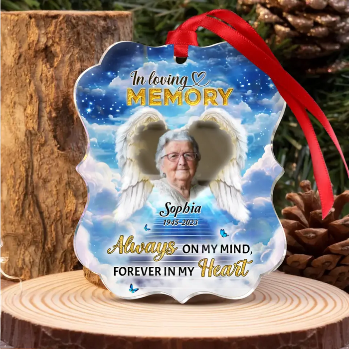 Always On My Mind, Forever In My Heart - Personalized Memorial Acrylic Ornament - Upload Photo - Memorial Gift Idea For Christmas