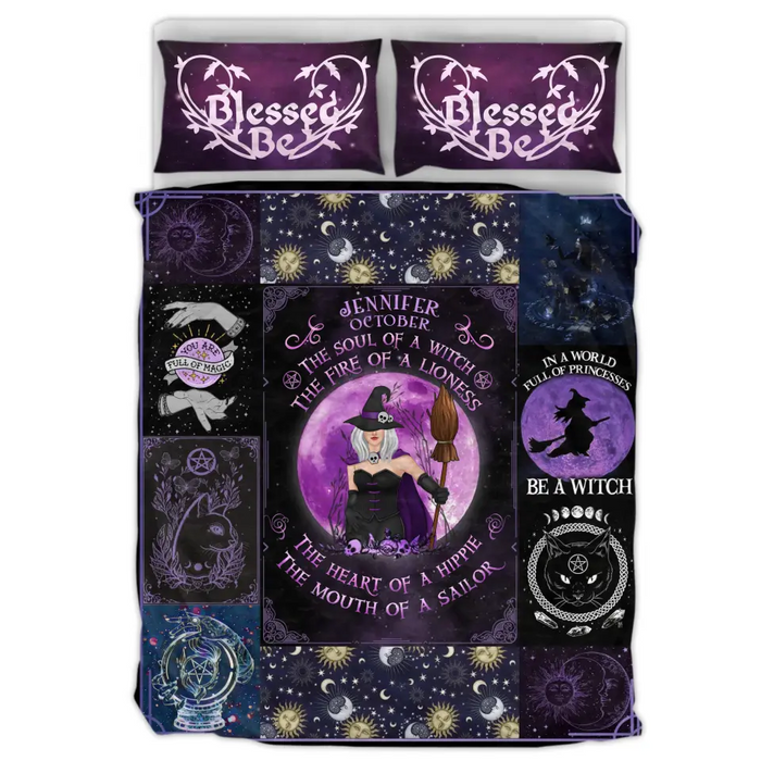 Custom Personalized Witch Quilt Bed Sets - Halloween Gift Idea For Witch Lovers - October Woman The Soul of A Witch The Fire Of A Lioness