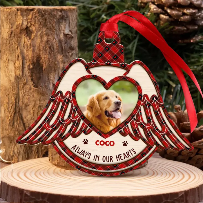 Always In Our Hearts - Personalized Memorial Wooden Ornament - Memorial Gift Idea For Christmas - Upload Photo