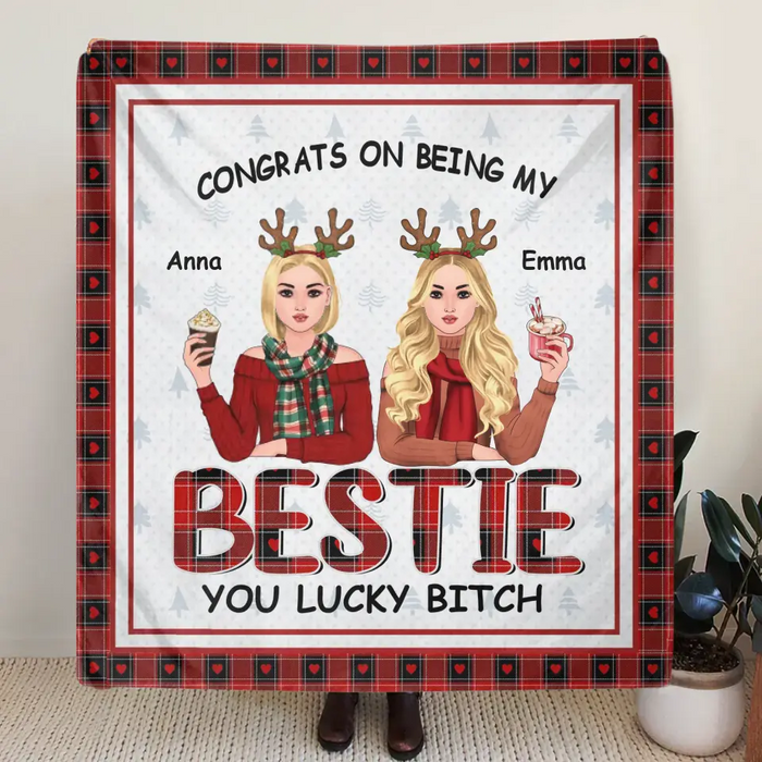 Custom Personalized Besties Pillow Cover/ Fleece Throw Blanket/Quilt Blanket - Christmas Gift Idea For Friends/Besties - Congrats On Being My Bestie