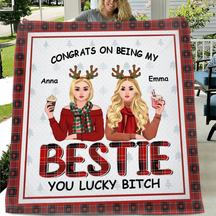 Custom Personalized Besties Pillow Cover/ Fleece Throw Blanket/Quilt Blanket - Christmas Gift Idea For Friends/Besties - Congrats On Being My Bestie