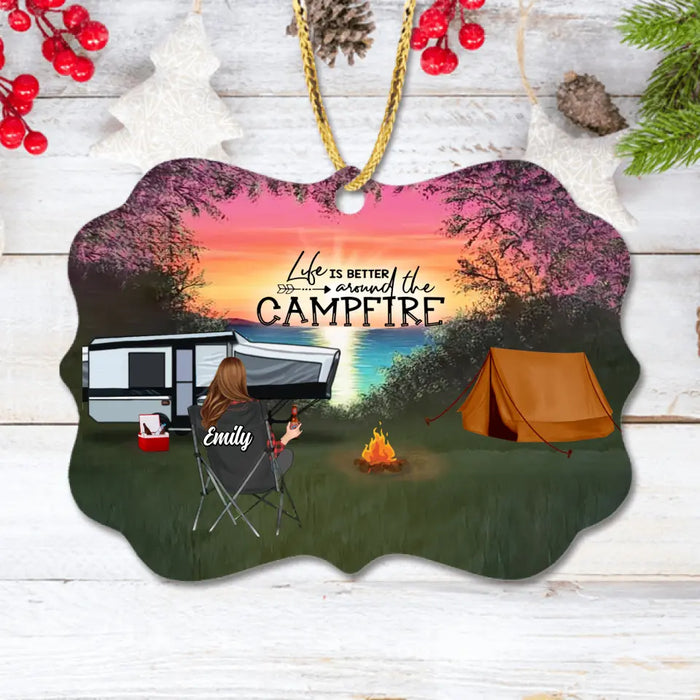 Custom Personalized Camping Rectangle Wooden Ornament - Upto 3 Children And 4 Pets - Gift Idea For Camping Lovers - Life Is Better Around The Campfire