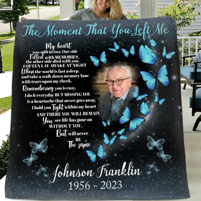 Custom Memorial Quilt/Single Layer Fleece Blanket - Upload Photo - The Moment That You Left Me My Heart Was Split In Two