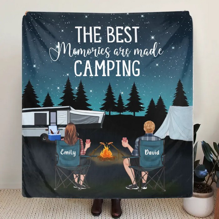 Personalized Camping Quilt/Single Layer Fleece Blanket - Gift Idea For Couple, Camping Lovers, Family - Upto 5 Kids, 4 Pets - The Best Memories Are Made Camping