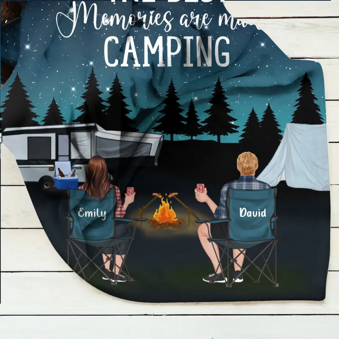 Personalized Camping Quilt/Single Layer Fleece Blanket - Gift Idea For Couple, Camping Lovers, Family - Upto 5 Kids, 4 Pets - The Best Memories Are Made Camping