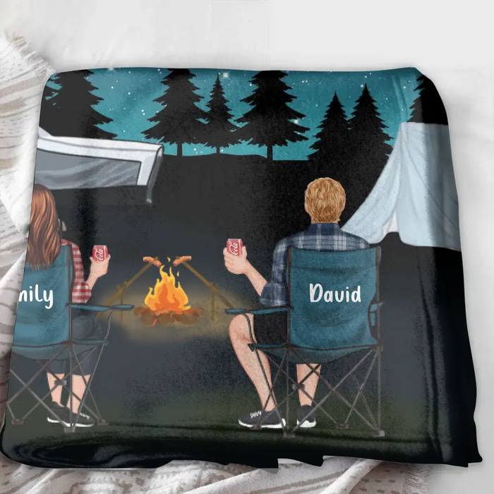 Personalized Camping Quilt/Single Layer Fleece Blanket - Gift Idea For Couple, Camping Lovers, Family - Upto 5 Kids, 4 Pets - The Best Memories Are Made Camping