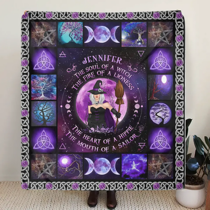 Personalized Witch Quilt/Single Layer Fleece Blanket- Halloween Gift Idea For Witch Lovers - The Soul of A Witch The Fire Of A Lioness