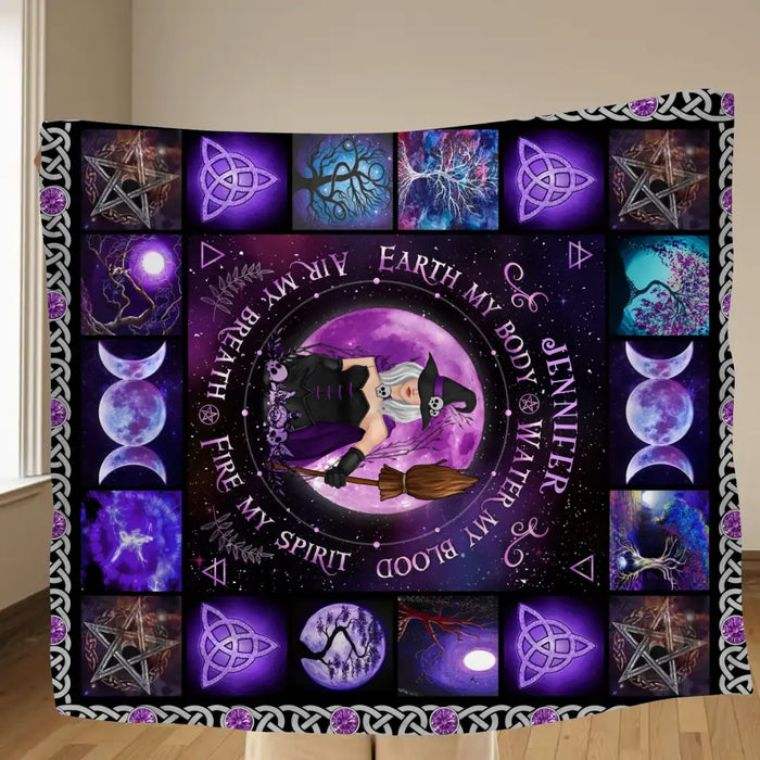 Personalized Witch Quilt/Fleece Blanket - Halloween Gift Idea For Witch Lovers - Earth My Body Water My Blood Air My Breath Fire My Spirit