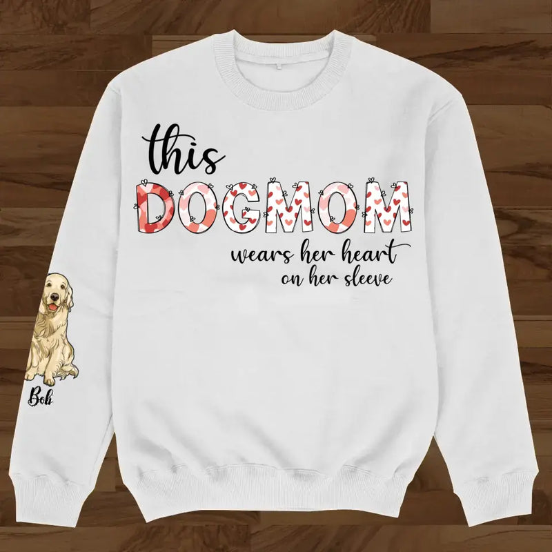 Personalized Dog Mom AOP Sweater - Up to 3 Dogs - Gift Idea for Dog Lovers - This Dog Mom Wears Her Heart On Her Sleeve