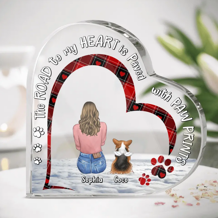 Custom Personalized Memorial Pet Crystal Heart- Adult/ Couple With Up to 2 Kids And 4 Pets - Gift Idea For Dog/Cat/Rabbits Owners - The Road To My Heart Is Paved With Paw Prints