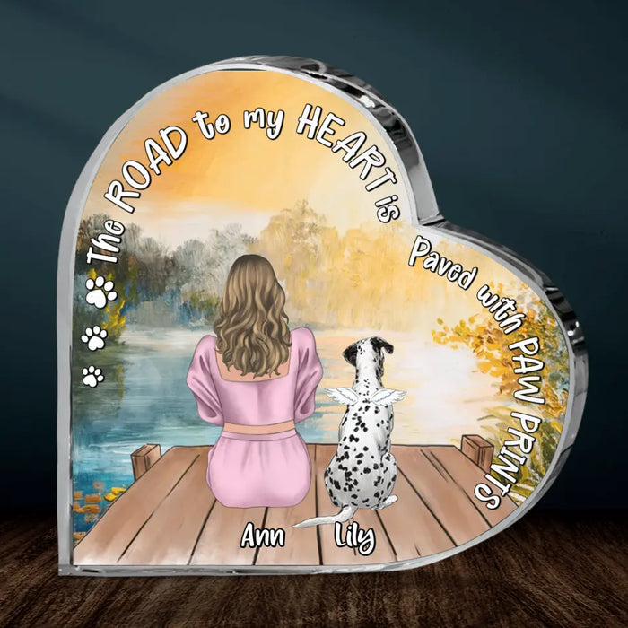 Custom Personalized Pet Mom Crystal Heart - Upto 4 Dogs/Cats - Memorial Gift Idea for Dog/Cat Owners - The Road To My Heart Is Paved With Paw Prints