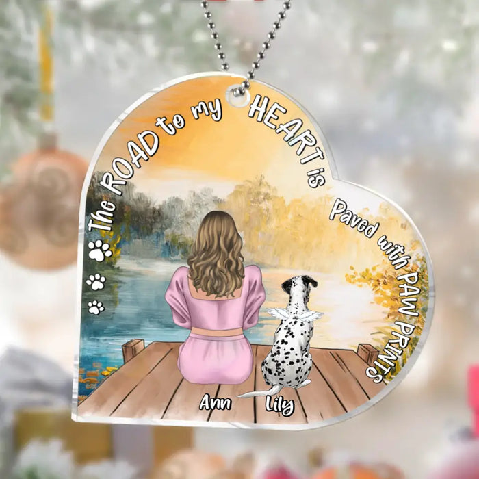 Custom Personalized Pet Mom Acrylic Ornament - Upto 4 Dogs/Cats - Memorial Gift Idea for Dog/Cat Owners - The Road To My Heart Is Paved With Paw Prints