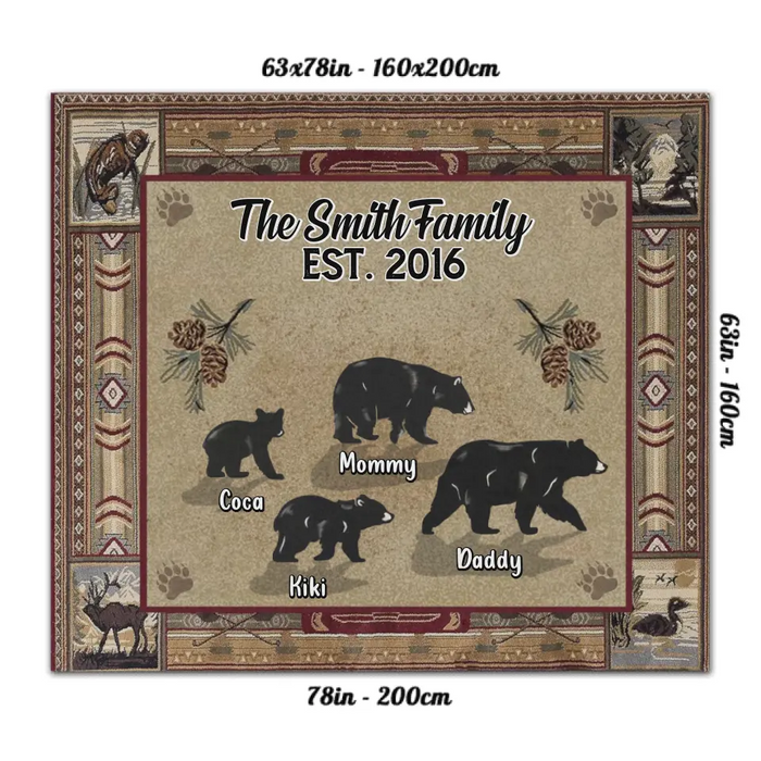 Custom Personalized Camping Family Rug - Upto 9 Bears - Gift Idea for Camping Lovers - The Smith Family EST.2016