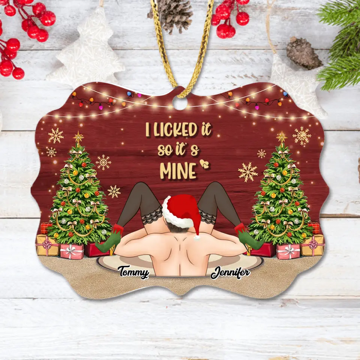 Personalized Funny Christmas Couple Rectangle Wooden Ornament - Christmas Gift Idea For Couple/Her/Him - I Licked It So It's Mine