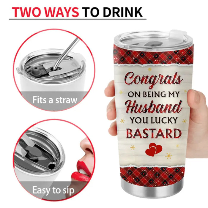 Personalized Christmas Couple Tumbler - Christmas Gift Idea For Couple -Congrats On Being My Husband You Lucky Bastard