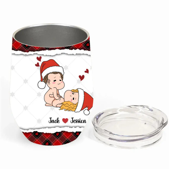 Custom Personalized Funny Christmas Couple Wine Tumbler - Christmas Gift Idea For Couple - Moanday Tongueday