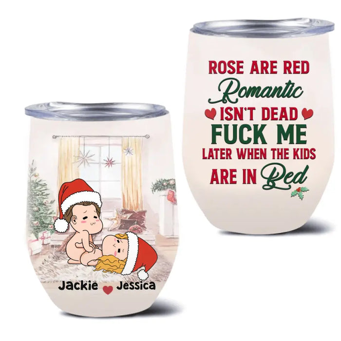 Personalized Funny Christmas Couple Wine Tumbler - Christmas Gift Idea For Couple - Roses Are Red