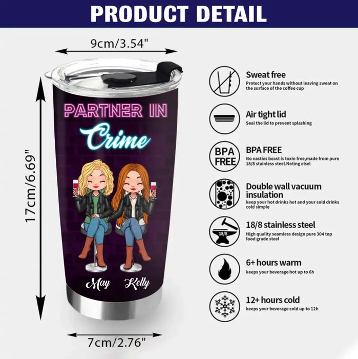 Custom Personalized Besties Tumbler - Christmas Gift Idea for Sisters/Friends/Besties - Partner In Crime