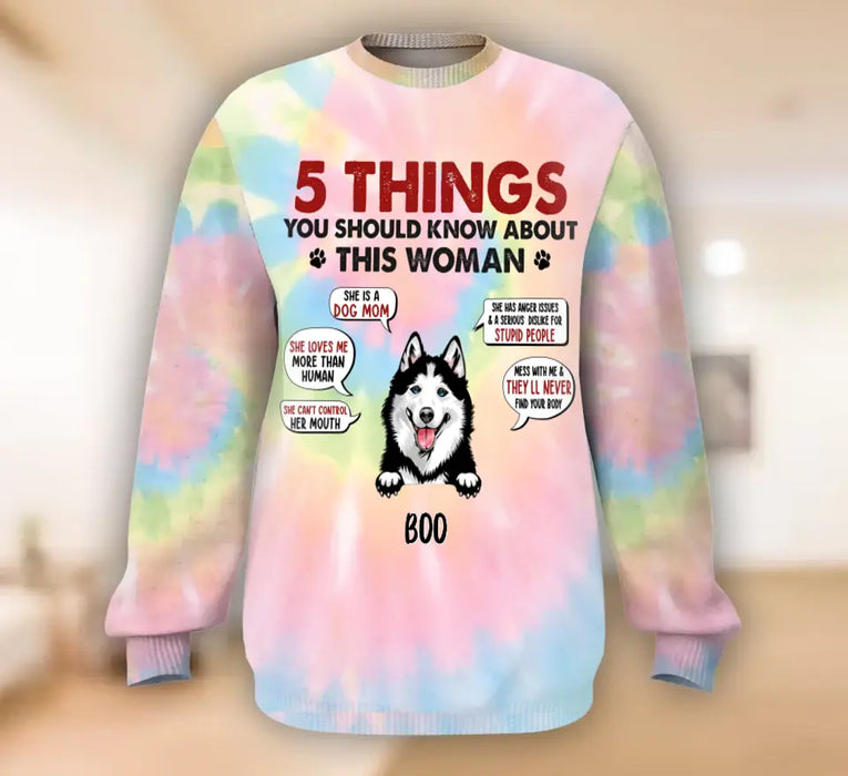 Personalized Dog Mom AOP Sweater - Up to 5 Dogs - Christmas Gift for Dog Lovers - 5 Things You Should Know About This Woman