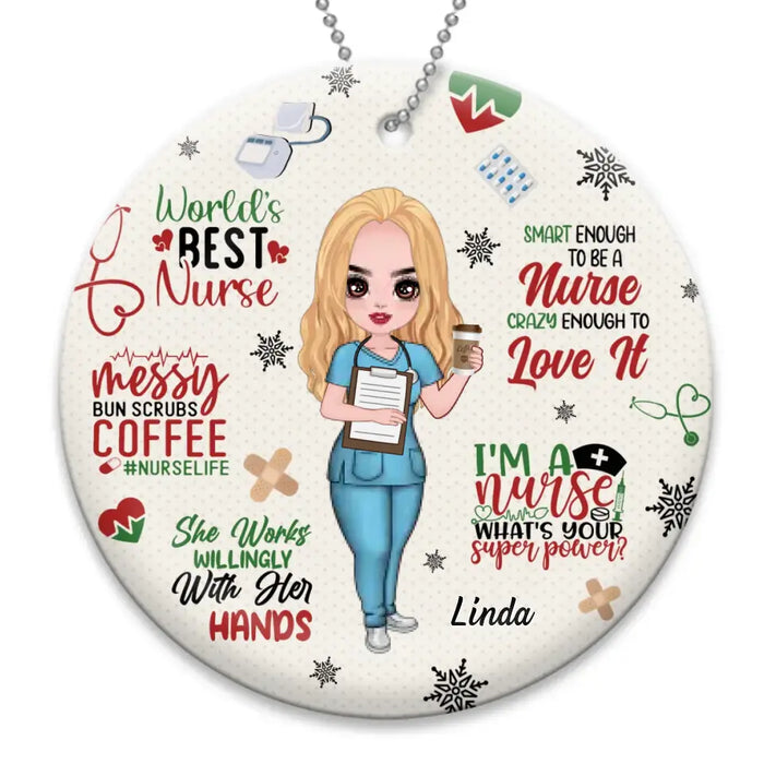 Custom Personalized Nurse Circle Wooden Ornament - Gift Idea For Nurse Lovers/Friends - World's Best Nurse