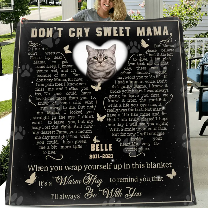 Personalized Memorial Single Layer Fleece/ Quilt Blanket - Memorial Gift Idea For Pet Lover - Upload Photo - Don't Cry Sweet Mama