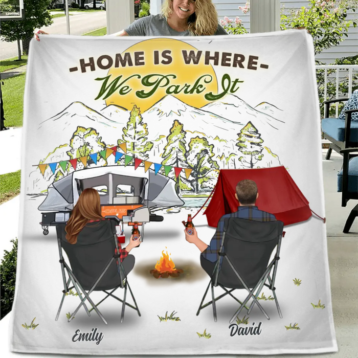 Custom Personalized Camping Quilt/Single Layer Fleece Blanket - Gift Idea For Camping Lover/ Couple/ Family/ Friends - Home Is Where We Park It