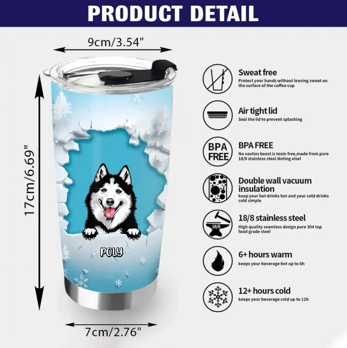 Custom Personalized Peeking Dog Tumbler - Upto 3 Dogs - Christmas Gift Idea For Dog Lover