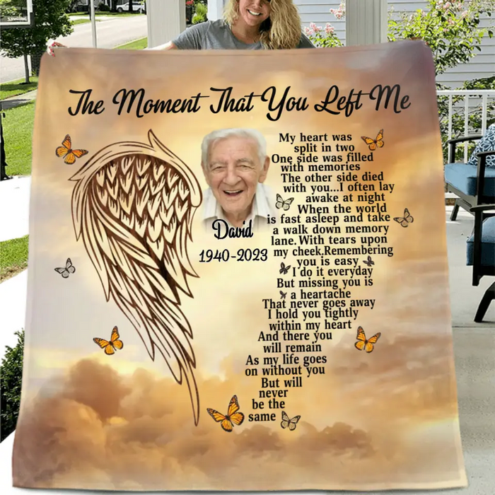 The Moment That You Left Me - Personalized Memorial Single Layer Fleece/ Quilt Blanket - Upload Photo - Memorial Gift Idea For Christmas