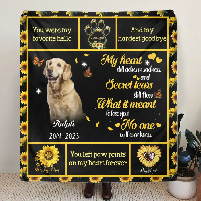 You Left Paw Prints On My Heart Forever - Personalized Memorial Single Layer Fleece/ Quilt Blanket - Memorial Gift Idea For Dog/Cat Owner - Upload Photo