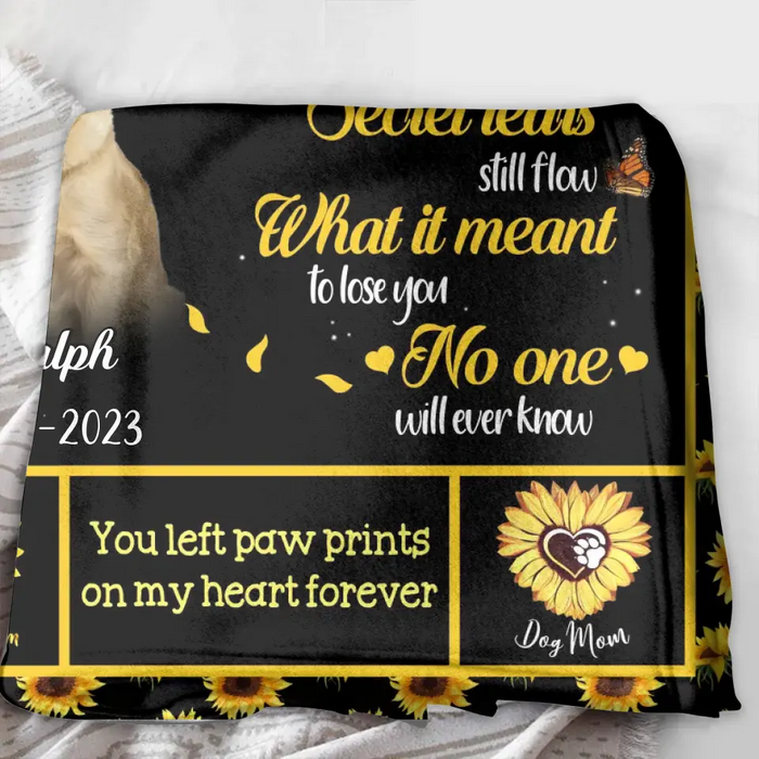 You Left Paw Prints On My Heart Forever - Personalized Memorial Single Layer Fleece/ Quilt Blanket - Memorial Gift Idea For Dog/Cat Owner - Upload Photo