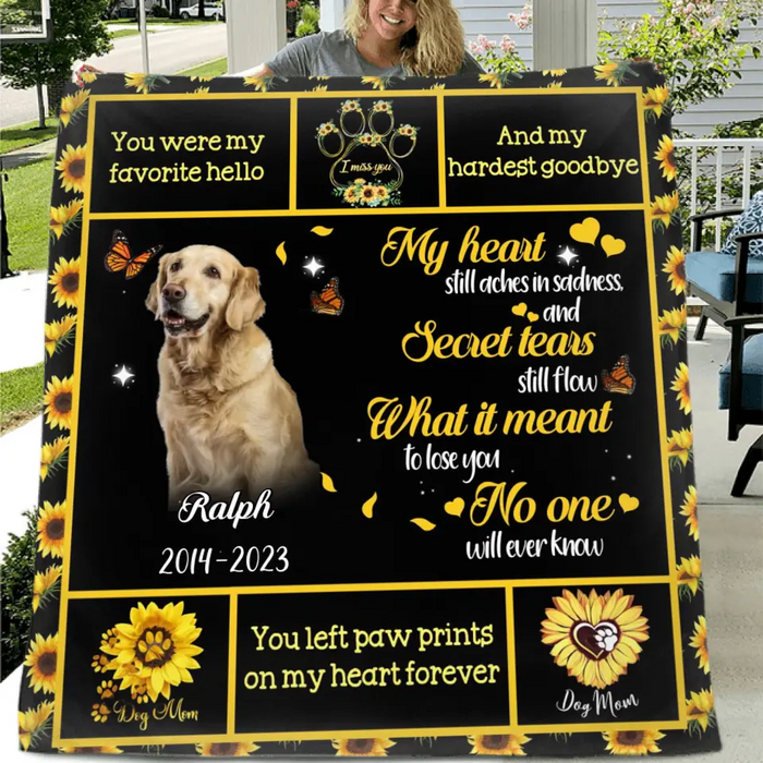 You Left Paw Prints On My Heart Forever - Personalized Memorial Single Layer Fleece/ Quilt Blanket - Memorial Gift Idea For Dog/Cat Owner - Upload Photo