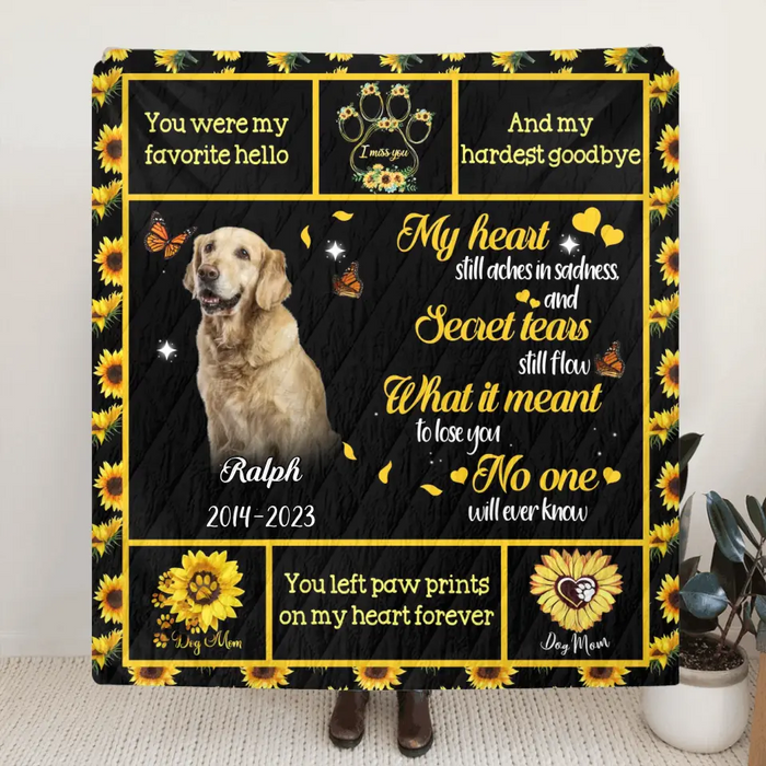 You Left Paw Prints On My Heart Forever - Personalized Memorial Single Layer Fleece/ Quilt Blanket - Memorial Gift Idea For Dog/Cat Owner - Upload Photo