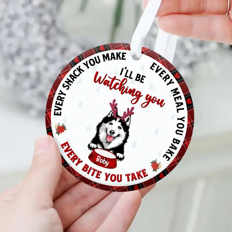 Personalized Funny Pet Circle Wooden Ornament - Christmas Gift Idea For Pet Lovers - Up to 4 Pets/Cats/Dogs - I'll Be Watching You