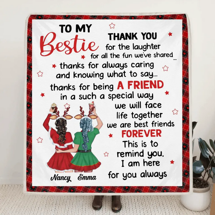 Custom Personalized To My Bestie Quilt/ Fleece Blanket - Gift Idea For Friends - To My Bestie Thank You For The Laughter For All The Fun We've Shared