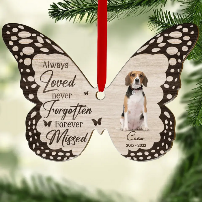 Custom Personalized Memorial Butterfly Wooden Ornament - Upload Photo - Memorial Gift Idea For Pet Lover - Always Loved Never Forgotten Forever Missed