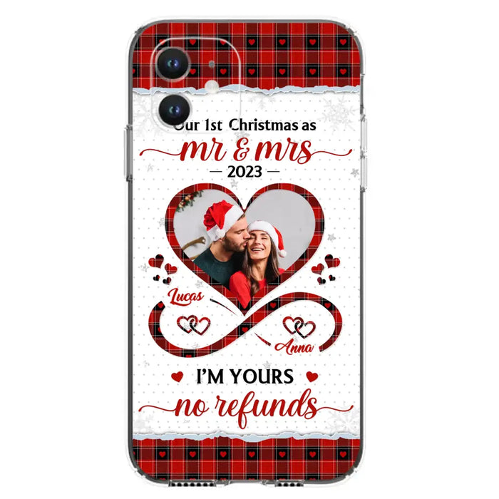 Custom Personalized Couple Photo Phone Case - Christmas Gift Idea For Couple/ Him/ Her - Our 1st Christmas As Mr & Mrs - Case For iPhone/Samsung