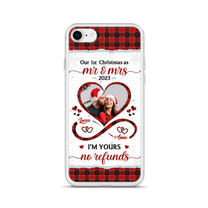 Custom Personalized Couple Photo Phone Case - Christmas Gift Idea For Couple/ Him/ Her - Our 1st Christmas As Mr & Mrs - Case For iPhone/Samsung