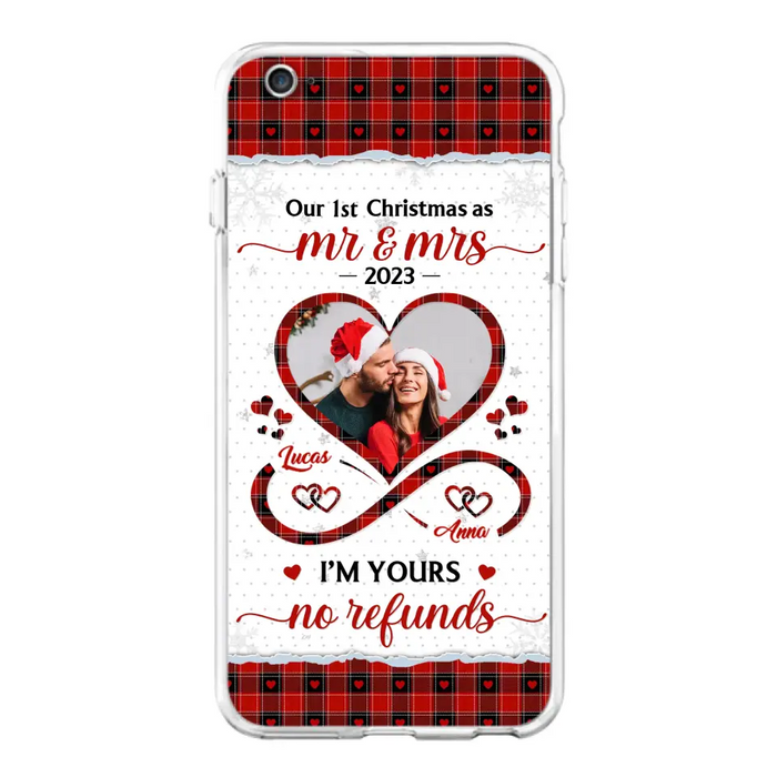 Custom Personalized Couple Photo Phone Case - Christmas Gift Idea For Couple/ Him/ Her - Our 1st Christmas As Mr & Mrs - Case For iPhone/Samsung