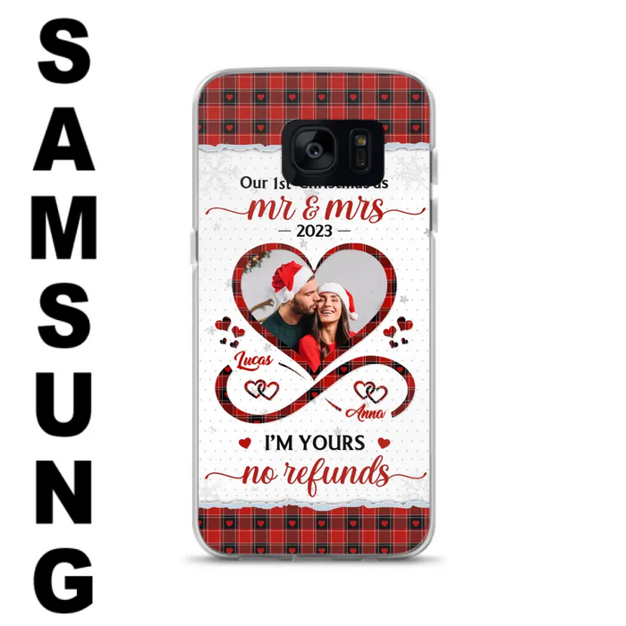 Custom Personalized Couple Photo Phone Case - Christmas Gift Idea For Couple/ Him/ Her - Our 1st Christmas As Mr & Mrs - Case For iPhone/Samsung