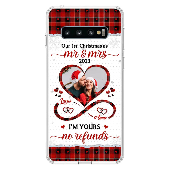 Custom Personalized Couple Photo Phone Case - Christmas Gift Idea For Couple/ Him/ Her - Our 1st Christmas As Mr & Mrs - Case For iPhone/Samsung