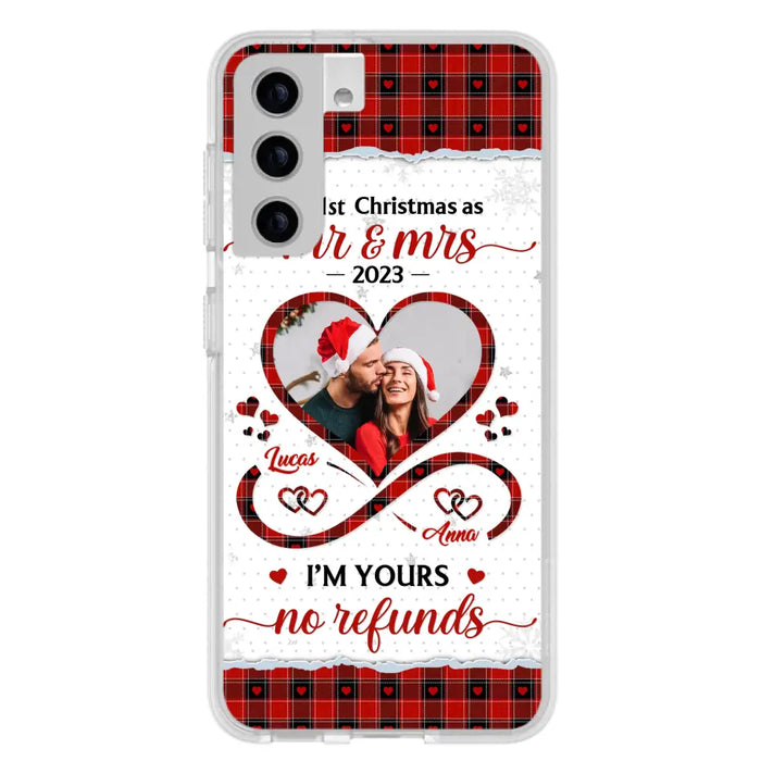 Custom Personalized Couple Photo Phone Case - Christmas Gift Idea For Couple/ Him/ Her - Our 1st Christmas As Mr & Mrs - Case For iPhone/Samsung