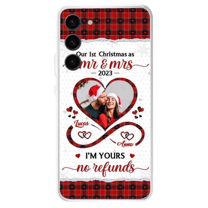 Custom Personalized Couple Photo Phone Case - Christmas Gift Idea For Couple/ Him/ Her - Our 1st Christmas As Mr & Mrs - Case For iPhone/Samsung