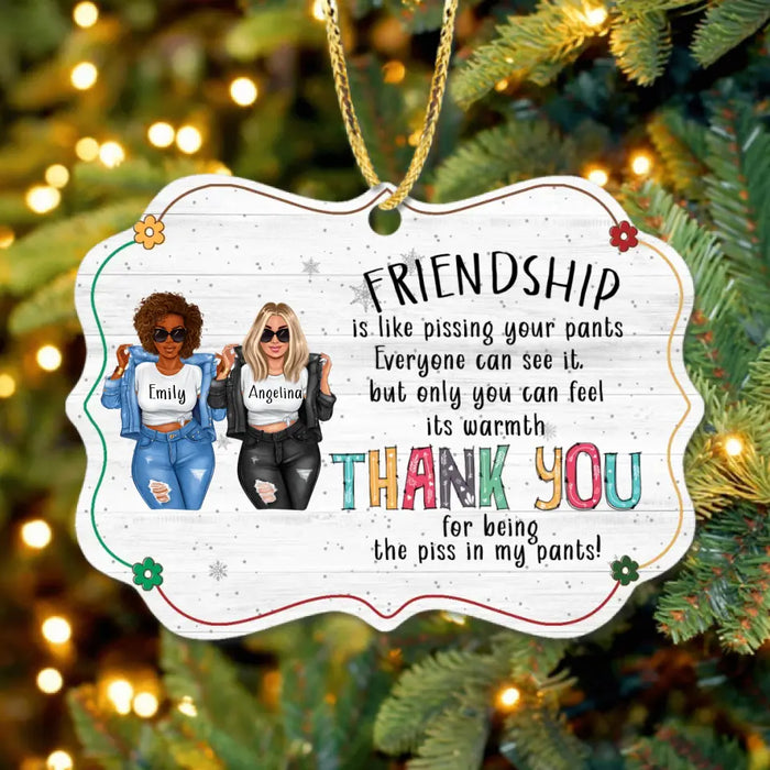 Custom Personalized Besties Rectangle Wooden Ornament - Best Gift Idea For Friends - Friendship Is Like Pissing Your Pants